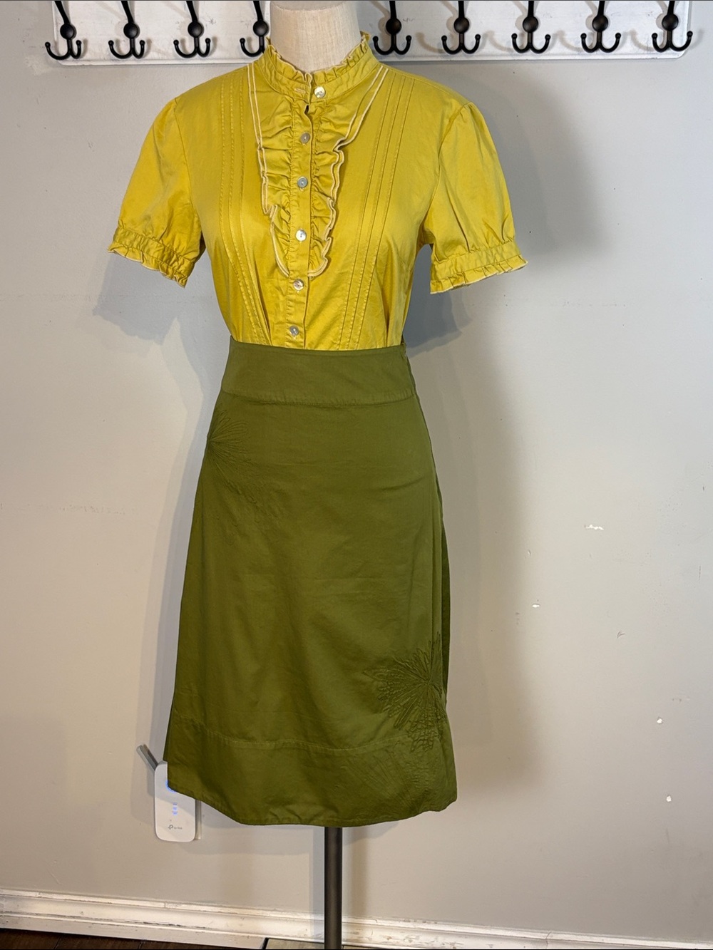 Organic Cotton A-line embroidered skirt in khaki NWT various sizes